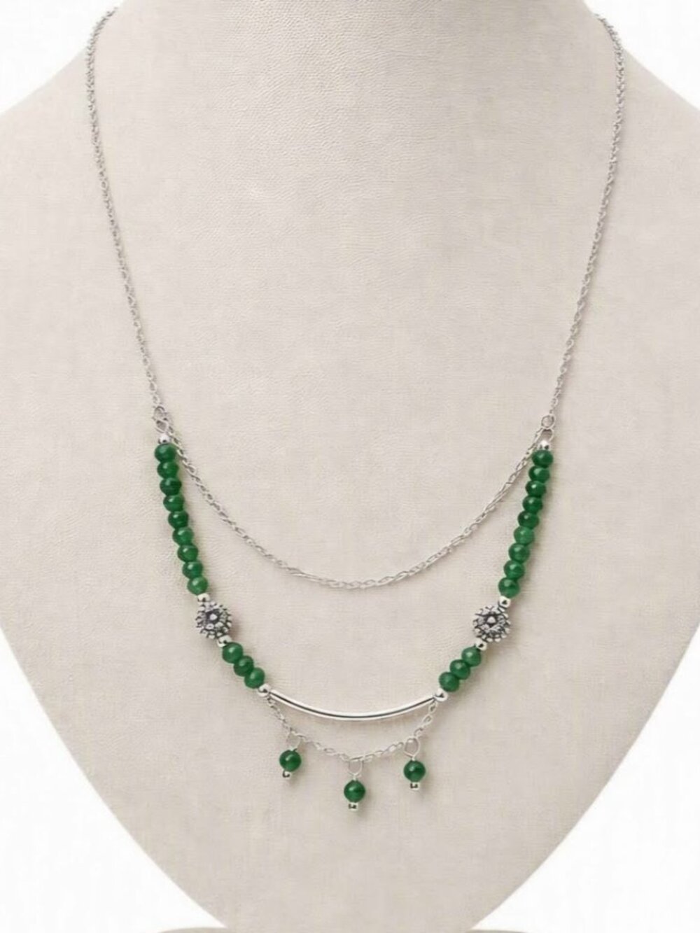 Natural Green Strawberry Quartz Multi Hanging Chains Necklace